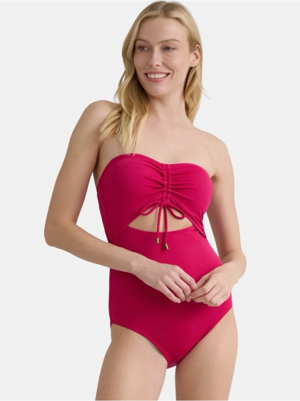 Time and Tru Ribbed Cutout One-Piece Swimsuit Pink XL